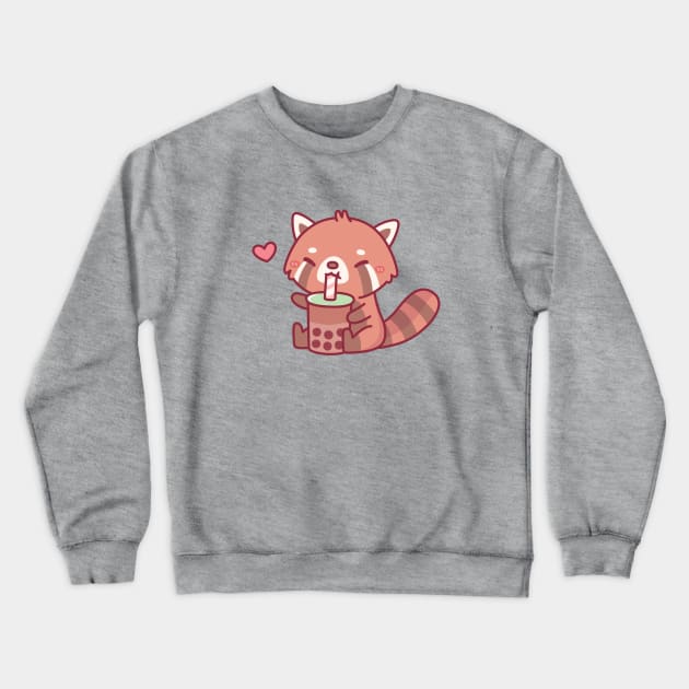 Cute Red Panda Loves Drinking Bubble Tea Crewneck Sweatshirt by rustydoodle